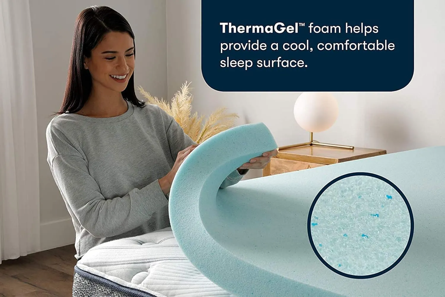 Serta ThermaGel Cooling, Pressure-Relieving Memory Foam Mattress Topper, 3 Inch, Queen,Blue