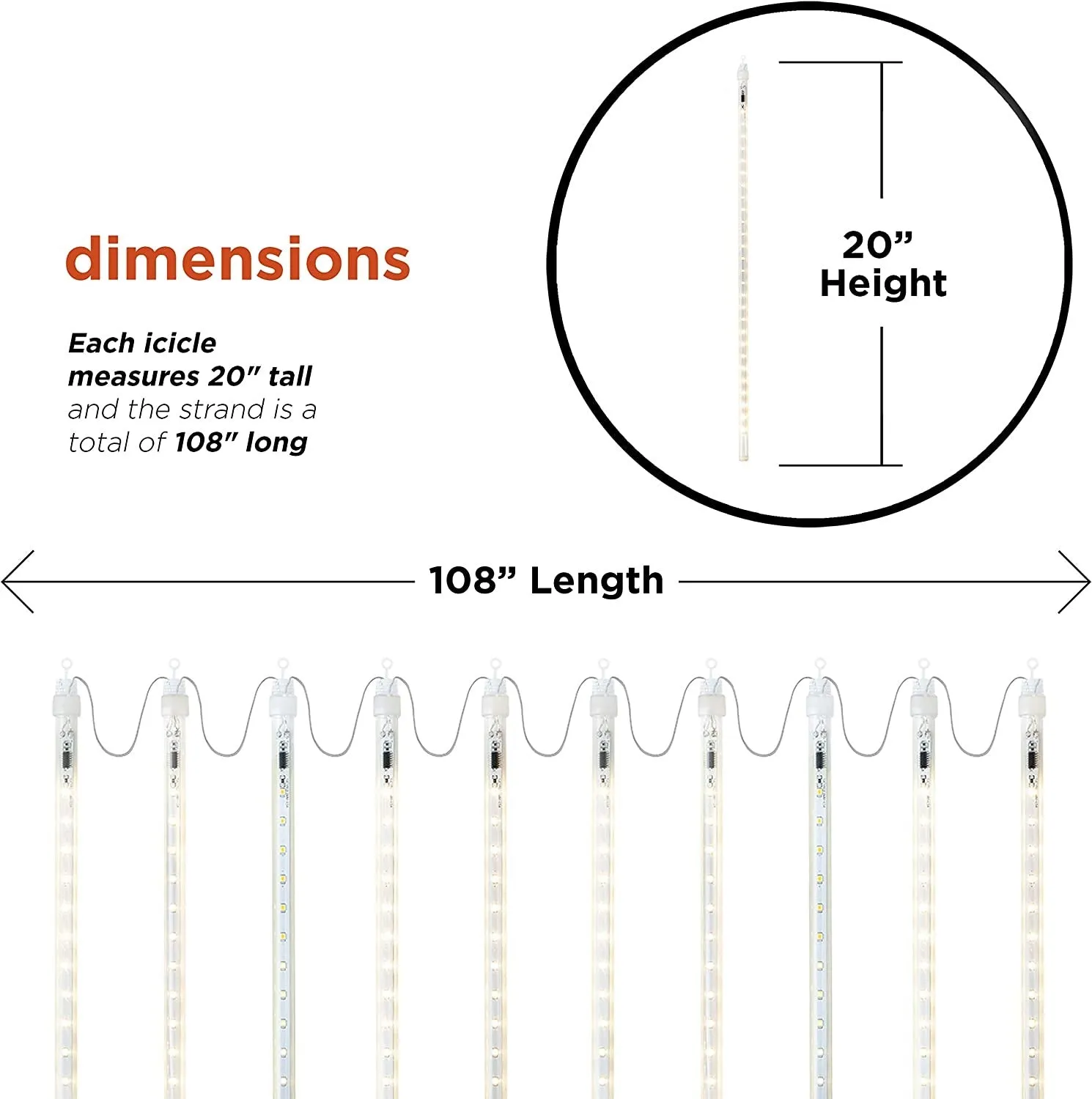 Set of 10 Hanging Icicle Lights with Chasing Warm White LED Lights