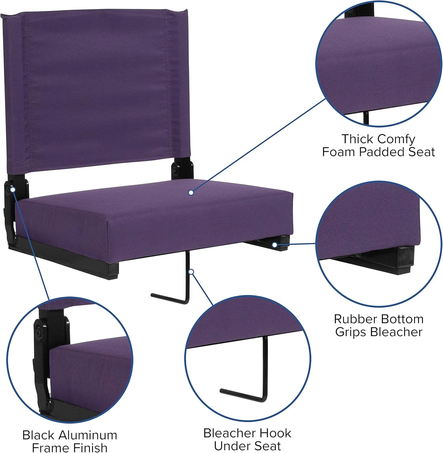 Set of 2 500 lb. Rated Lightweight Stadium Chair with Ultra-Padded Seat