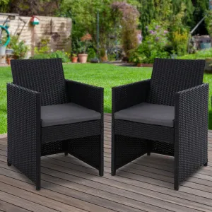 Set of 2 Wicker Outdoor Dining Chairs - Black