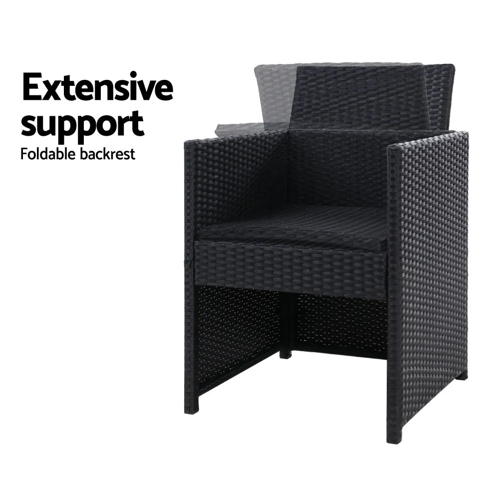 Set of 2 Wicker Outdoor Dining Chairs - Black