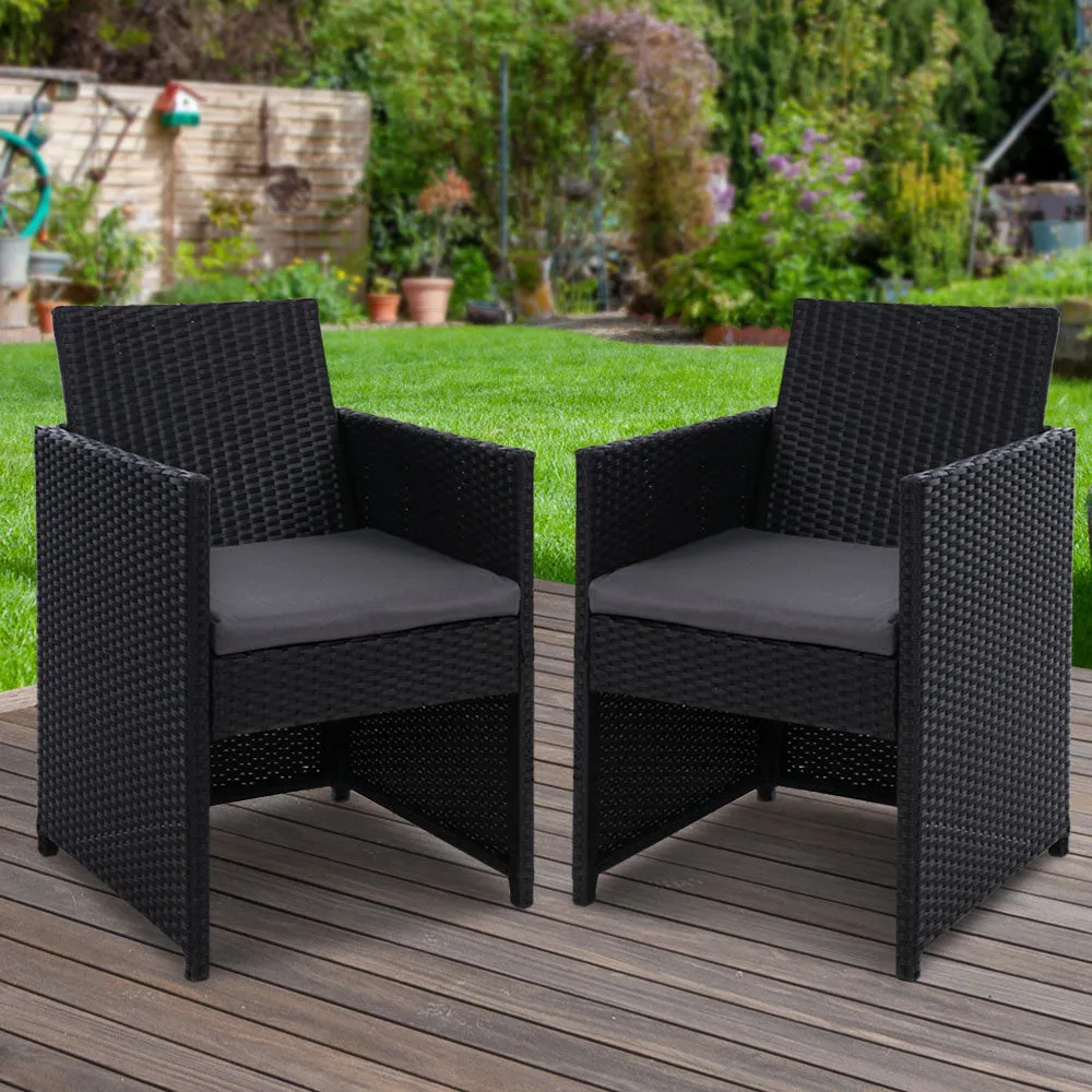 Set of 2 Wicker Outdoor Dining Chairs - Black