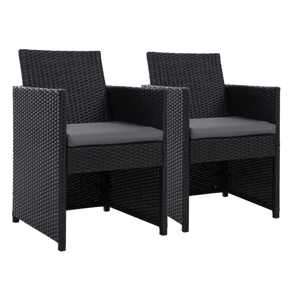 Set of 2 Wicker Outdoor Dining Chairs - Black