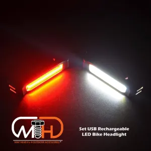 Set Usb Rechargeable Led Bike Front Light & Rear Tail Wide Beam