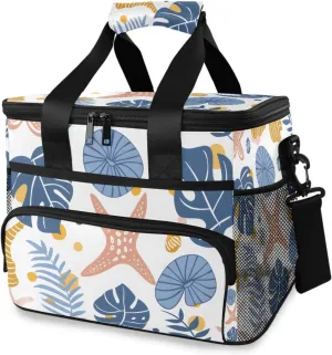 Shell Plants Leafs Pattern Beach Cooler Bag Insulated Cooler Soft Sided Cooler 24 Can Portable Picnic Bag Large Leakproof Lunch Bag Box for Beach Grocery Camping Travel Car Men Women