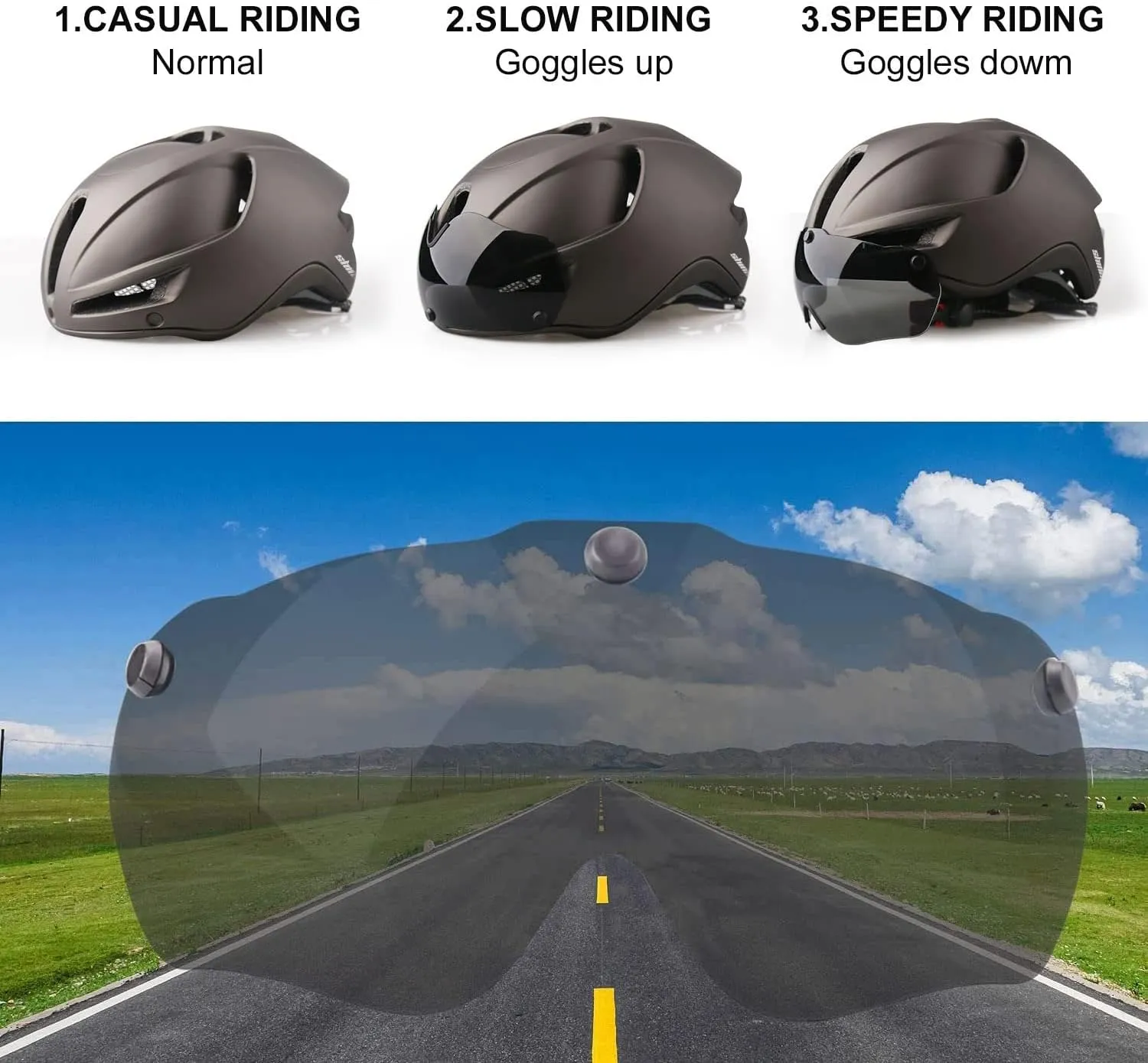 Shinmax Adult Bike Helmet,Bicycle Helmet with Removable Magnetic Goggles & USB Rechargeable LED Light Road Mountain Bike Helmet Adjustable Size Ultralight Cycling Helmet Men Women SM-T88