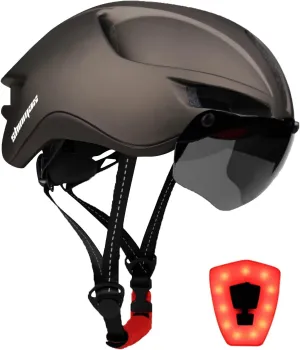 Shinmax Adult Bike Helmet,Bicycle Helmet with Removable Magnetic Goggles & USB Rechargeable LED Light Road Mountain Bike Helmet Adjustable Size Ultralight Cycling Helmet Men Women SM-T88