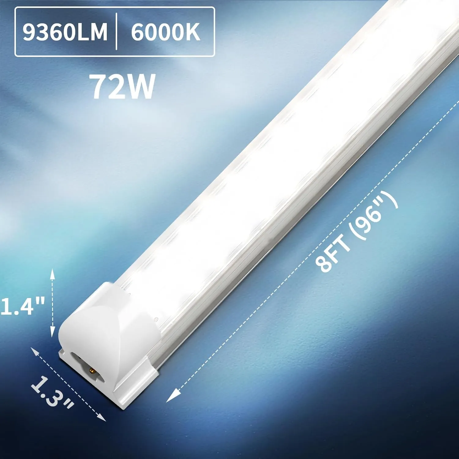 SHOPLED 8FT LED Shop Light, 72W 9360LM 6000K Cool White, T8 LED Tube Lights Fixture, High Output, 8 Foot Shop Lights for Garage, Workshop, Warehouse, Plug and Play, 25 Pack
