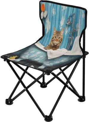 Shower Cat Camping Chair Lightweight Portable Folding Chair Beach Chair with Carry Bag for Outdoor Adventures Patio and Picnics