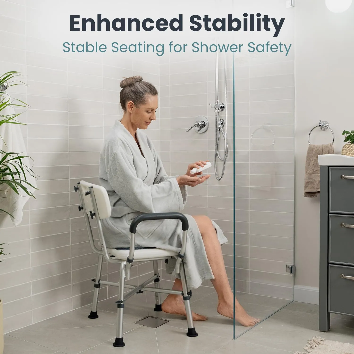 Shower Chair for Elderly and Disabled (450lb) with Padded Armrests and Back, Adjustable Height Shower Seat, Heavy Duty Shower Chairs for Inside Shower, Handicap - Blue