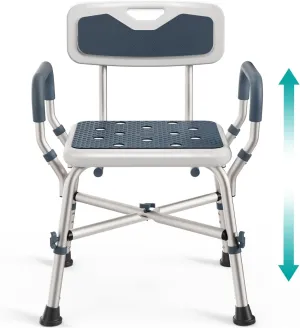 Shower Chair for Elderly and Disabled (450lb) with Padded Armrests and Back, Adjustable Height Shower Seat, Heavy Duty Shower Chairs for Inside Shower, Handicap - Blue
