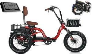 Siesta Electric Trike for Adults, 750W Rear Motor Foldable Electric Tricycle, Reverse Gear, 80 Mile Range, 350 80lbs, M-360 Semi-Recumbent Electric Trike, Lifetime Motor Warranty
