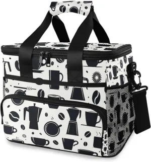 Silhouettes Coffee Beans Cups Cooler Bag Insulated Cooler Soft Sided Cooler 24 Can Portable Picnic Bag Large Leakproof Lunch Bag Box for Beach Grocery Camping Travel Car Men Women
