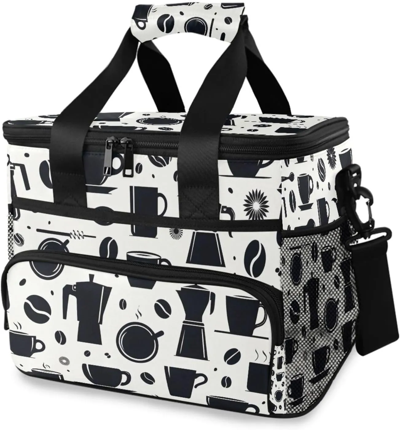Silhouettes Coffee Beans Cups Cooler Bag Insulated Cooler Soft Sided Cooler 24 Can Portable Picnic Bag Large Leakproof Lunch Bag Box for Beach Grocery Camping Travel Car Men Women