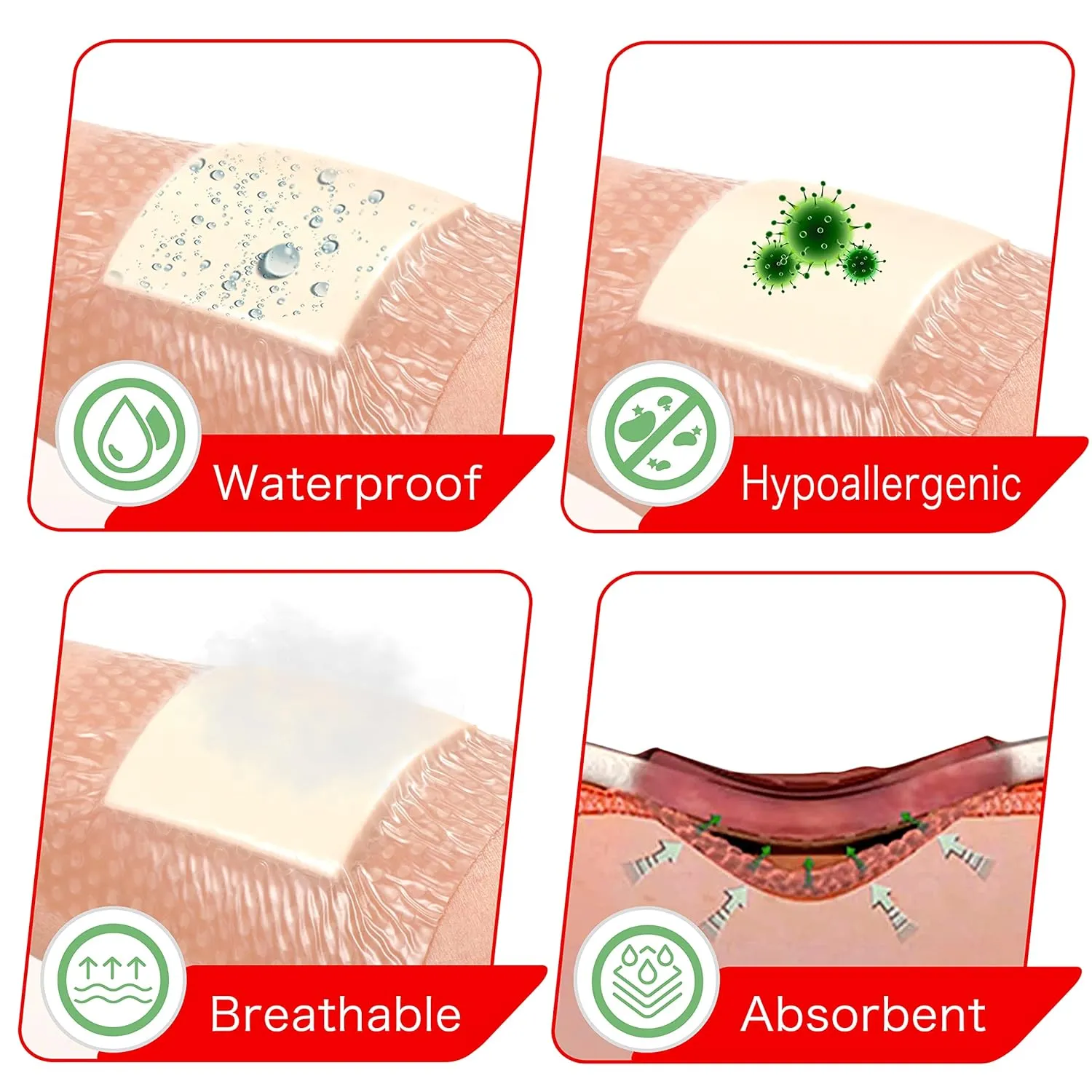 Silicone Foam Dressing with Adhesive Border – Wound Dressing Bandage – Silicone Foam Pad – Pack of 10 – 4 x 4 Inches Large Waterproof Bandages – Self Adhesive Wound Care and Dressings