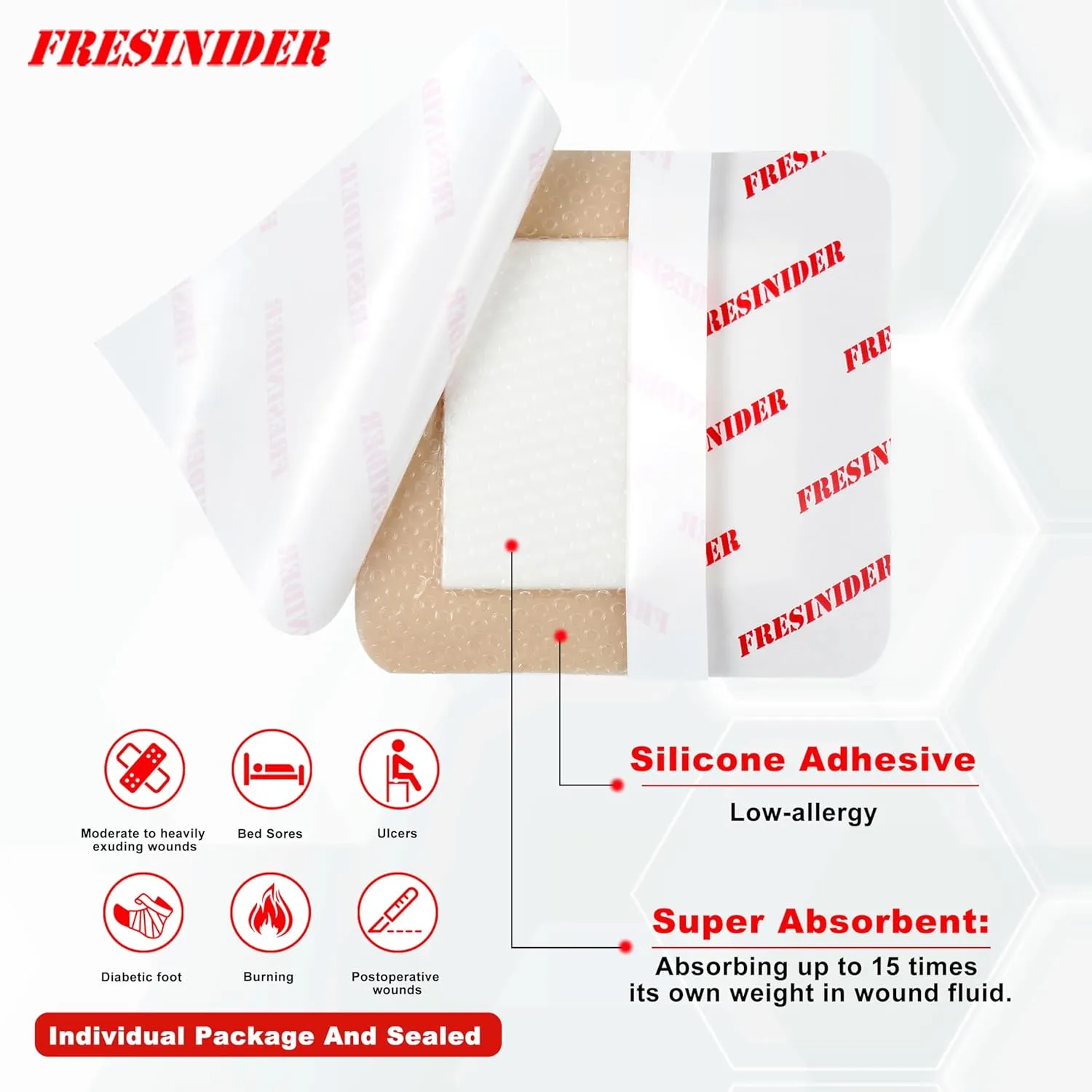 Silicone Foam Dressing with Adhesive Border – Wound Dressing Bandage – Silicone Foam Pad – Pack of 10 – 4 x 4 Inches Large Waterproof Bandages – Self Adhesive Wound Care and Dressings