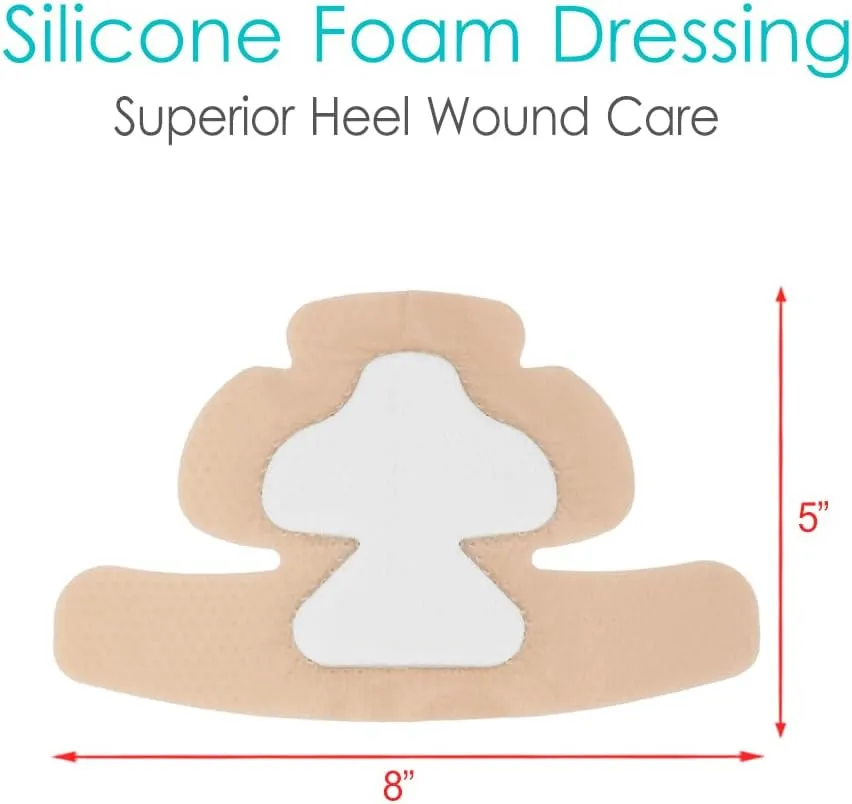 Silicone Heel Bordered Foam Dressing Waterproof Absorbent Wounds Bandages Pressure Sore Adhesive Border Protector for Cracked Heels/Ankle/Elbow Bedsore Ulcer 5"x8" Pack of 6