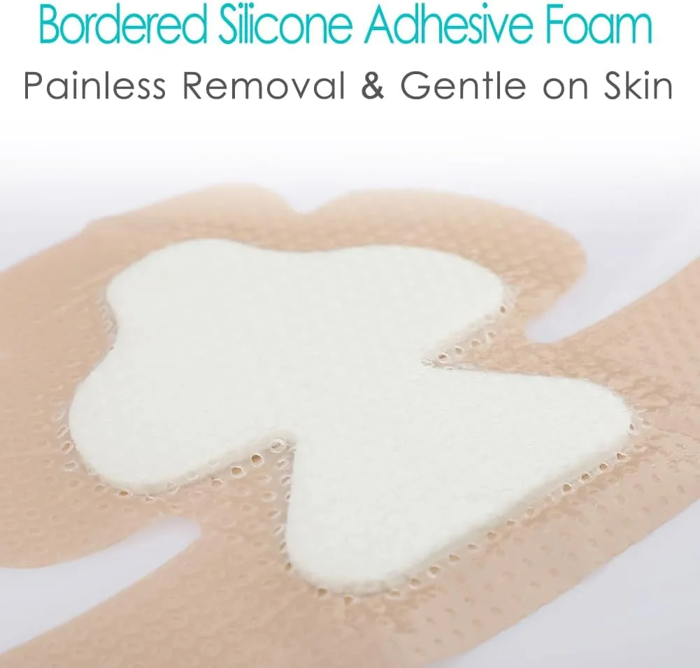 Silicone Heel Bordered Foam Dressing Waterproof Absorbent Wounds Bandages Pressure Sore Adhesive Border Protector for Cracked Heels/Ankle/Elbow Bedsore Ulcer 5"x8" Pack of 6