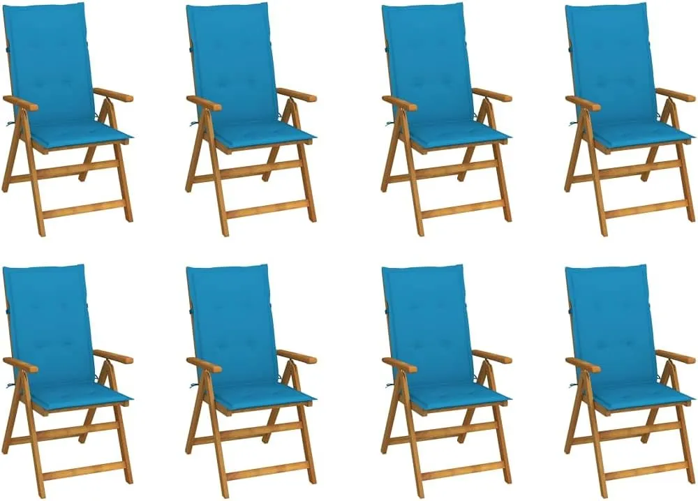 Sillas De Patio Camping Chairs Patio Chairs Lounge Chair - Folding Patio Chairs with Cushions 8 pcs Solid Acacia Wood for Outside Garden Park Beaches