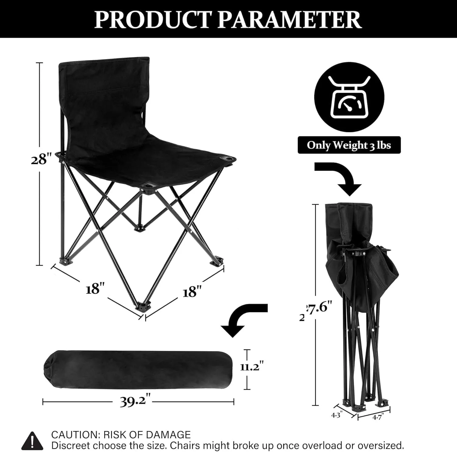 Simple Deluxe Portable Camping Chair, Ultralight & Compact, Backpacking Chair, Folding Camping Chairs for Outdoor Camp, Travel, Beach, Picnic, Hiking