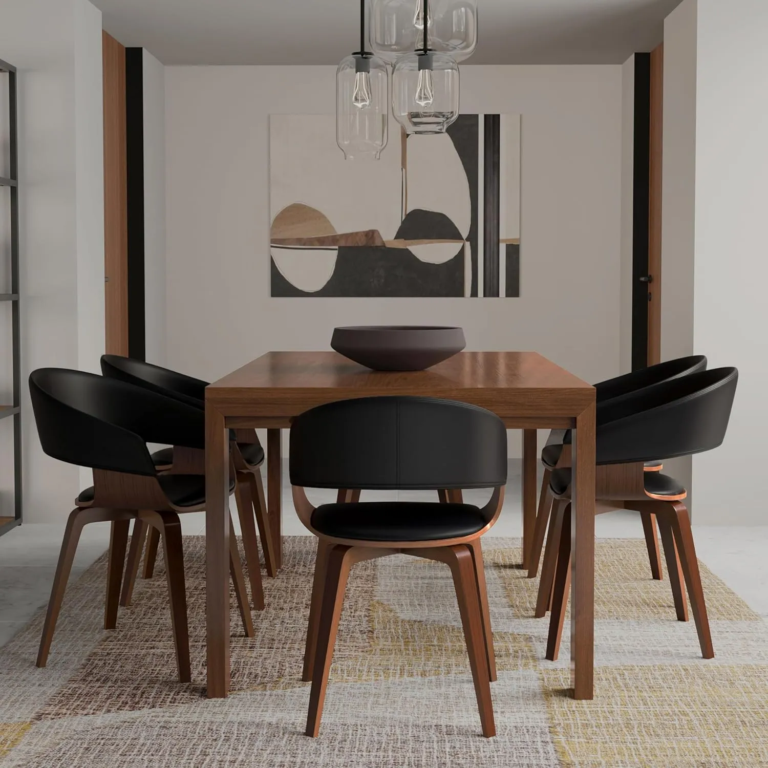 SIMPLIHOME Lowell Dining Chairs - Upholstered Bentwood Frame and Vegan Faux Leather Kitchen Chair in Black, Modern Dining Room Seating with Curved Back and Padded Seat