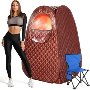 Single Person Sauna, Portable Steam Sauna Full Body for Home Spa, Sauna Tent with Steamer 2.6L 1000W Steam Generator, 90 Minute Timer, Chair, Remote Control Included(Brown)