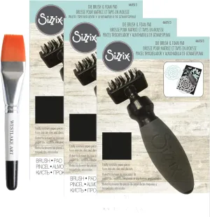 Sizzix Black Die Brush and Black Foam Pad Set, 660513-Precision Scrapbook Dies Tool, Includes Watercolor Paint Brush, Versatile for Cardmaking & Papercrafts, Compact Size (Pack of 3)