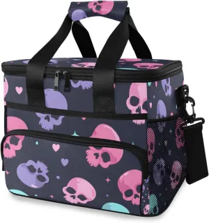 Skull Head Skeleton Colorful Cooler Bag Insulated Cooler Soft Sided Cooler 24 Can Portable Picnic Bag Large Leakproof Lunch Bag Box for Beach Grocery Camping Travel Car Men Women