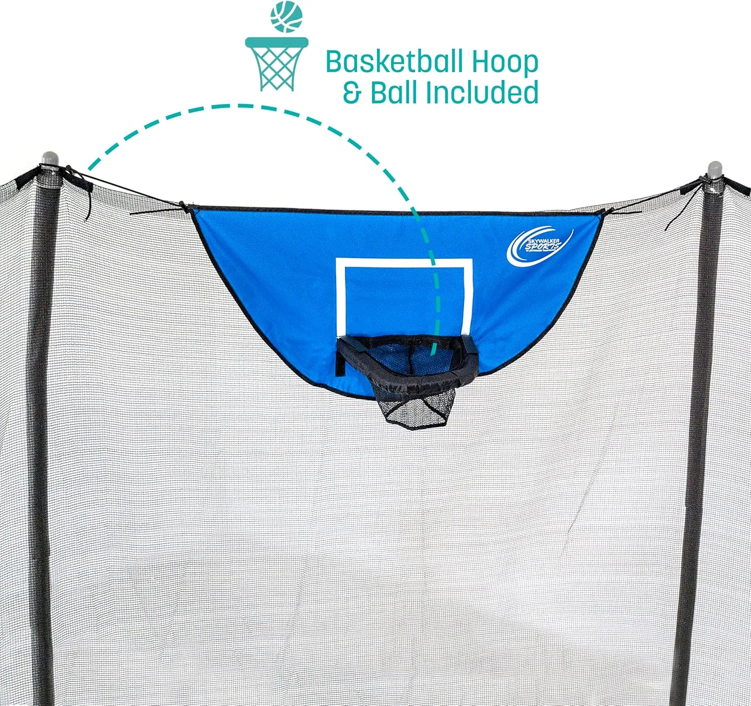 Skywalker Trampoline Outdoor 8 FT, 12 FT, 15 FT Jump N’ Dunk Round Outdoor Trampoline with Net, Trampoline Mat, and Basketball Hoop for Trampoline