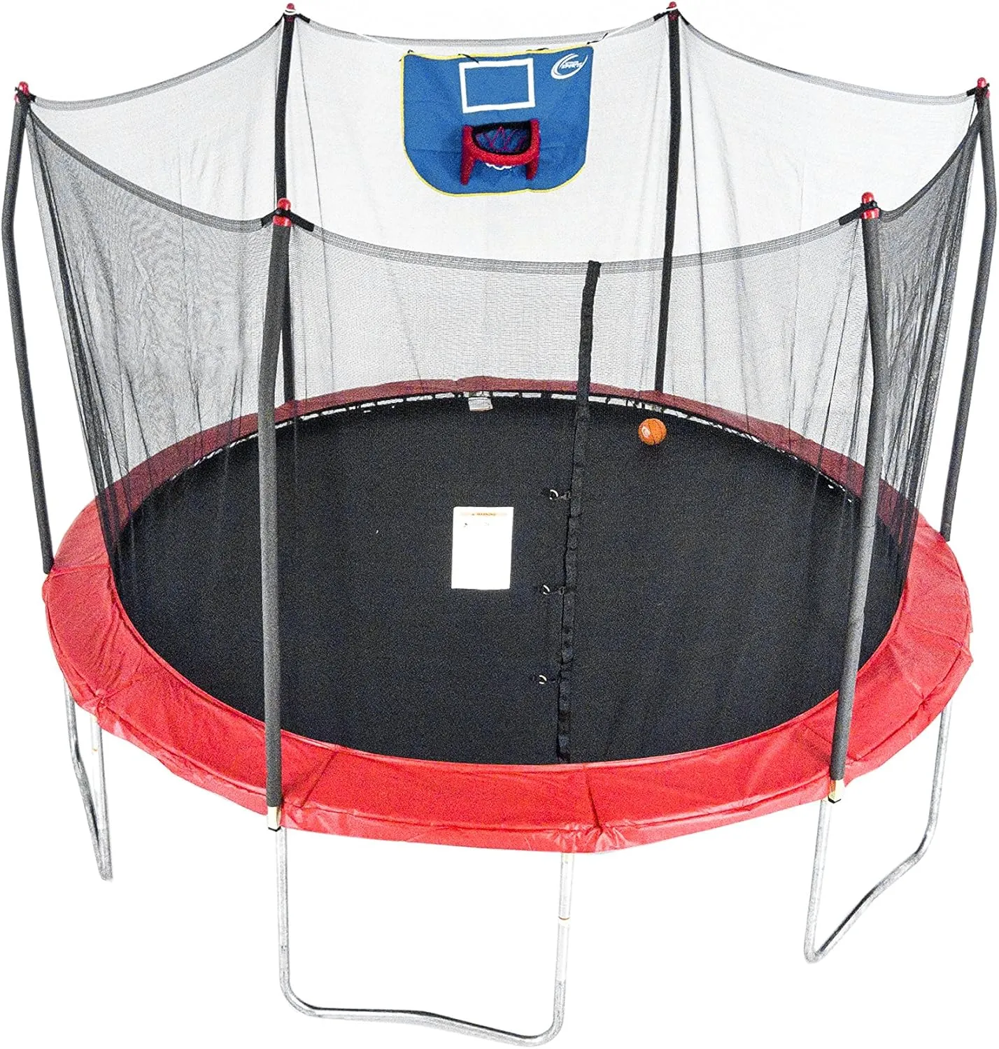 Skywalker Trampoline Outdoor 8 FT, 12 FT, 15 FT Jump N’ Dunk Round Outdoor Trampoline with Net, Trampoline Mat, and Basketball Hoop for Trampoline
