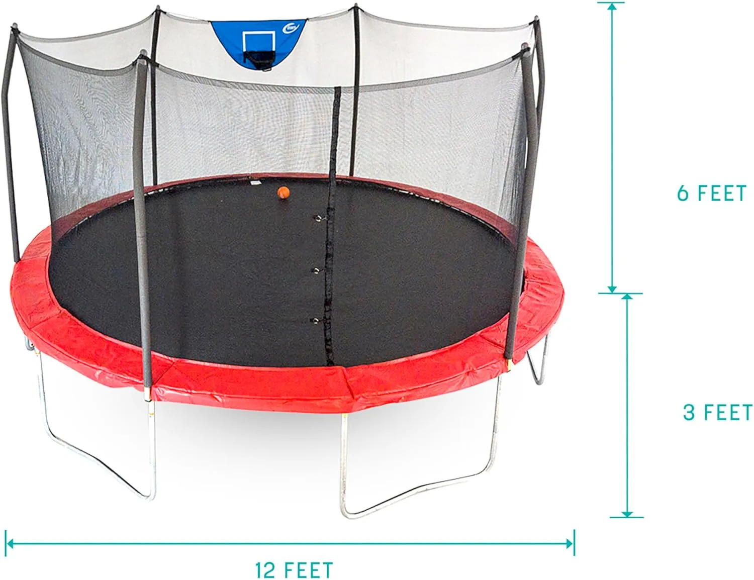 Skywalker Trampoline Outdoor 8 FT, 12 FT, 15 FT Jump N’ Dunk Round Outdoor Trampoline with Net, Trampoline Mat, and Basketball Hoop for Trampoline