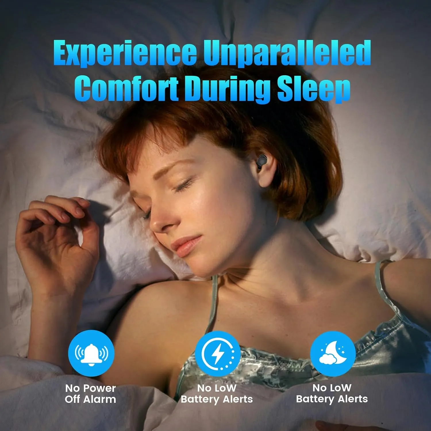 Sleep Earbuds for Side Sleepers Wireless Earbuds Comfortable Noise Blocking LED Power Display Music Sleep Dual Mode for Sleeping Working Hiking (Cyan)