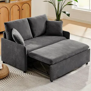 Sleeper Sofa Bed, 3 in 1 Pull-Out Convertible Sofa Bed, 55'' Lounge Soft Futon Sofa with Adjustable Backrest, Chenille Couches for Living Room/Office/Apartment, Grey
