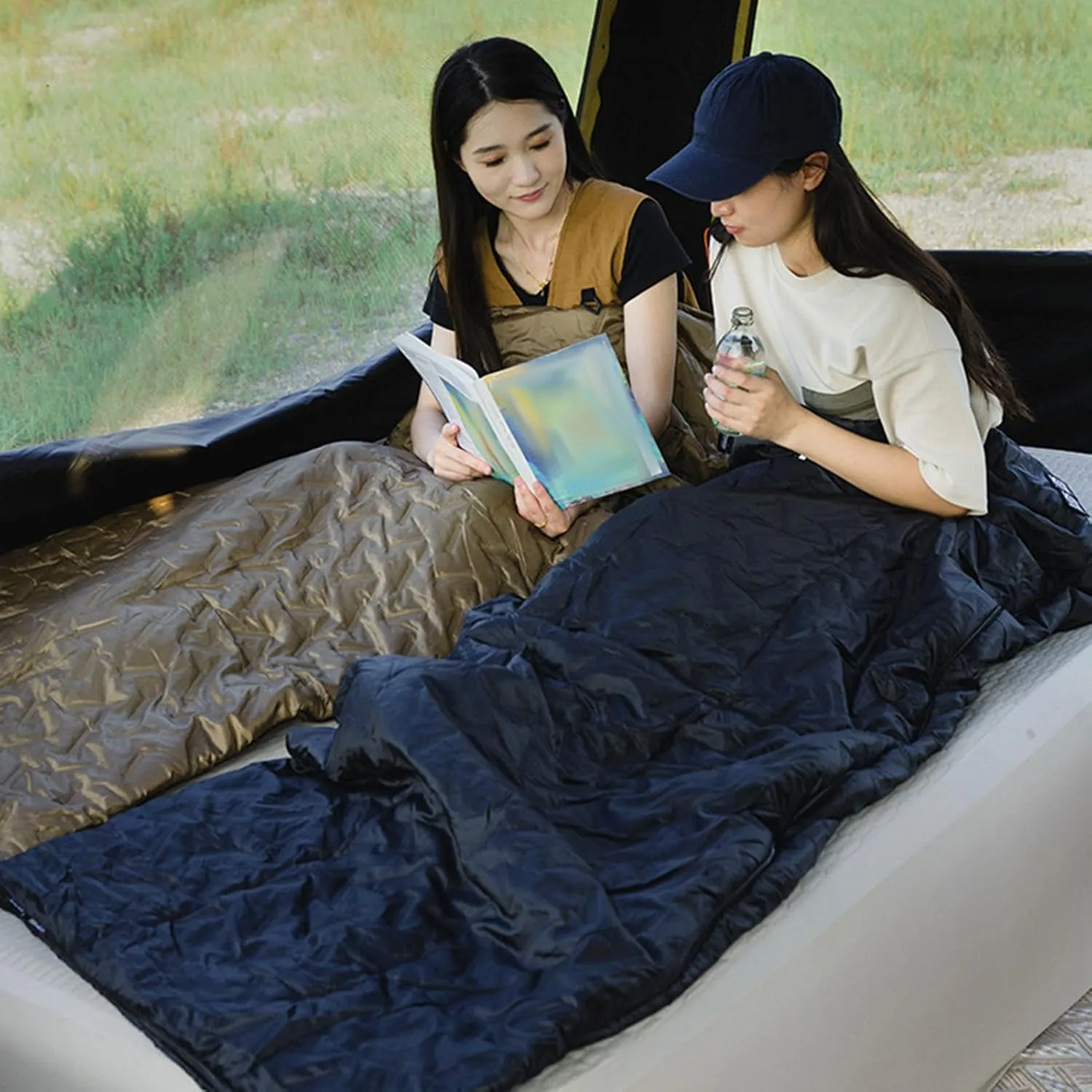 Sleeping Bag, 190 x 70 cm Ultrasonic Warmth Sleeping Bag with Compression Sack, 5-15°C Faux Silk Cotton Camping Bag for Backpacking Hiking Travel