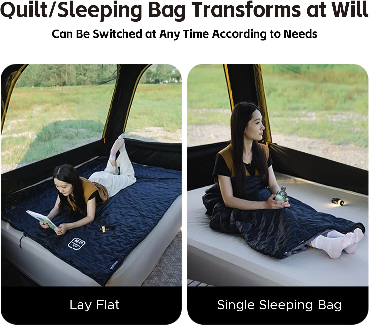 Sleeping Bag, 190 x 70 cm Ultrasonic Warmth Sleeping Bag with Compression Sack, 5-15°C Faux Silk Cotton Camping Bag for Backpacking Hiking Travel