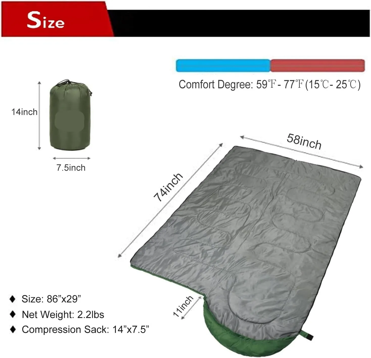 Sleeping Bag Compact Sleeping Bag Ultralight Envelope 3 Season Sleeping Bags with Compression Sack for Camping Hiking Travelling Lightweight(Orange)