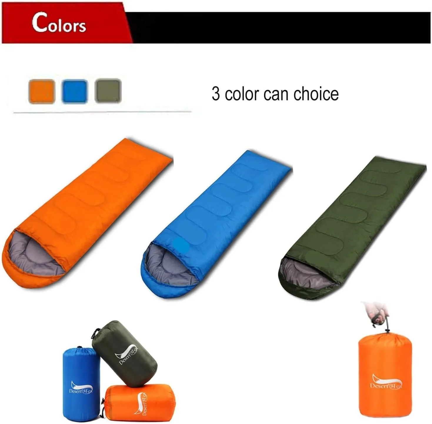 Sleeping Bag Compact Sleeping Bag Ultralight Envelope 3 Season Sleeping Bags with Compression Sack for Camping Hiking Travelling Lightweight(Orange)
