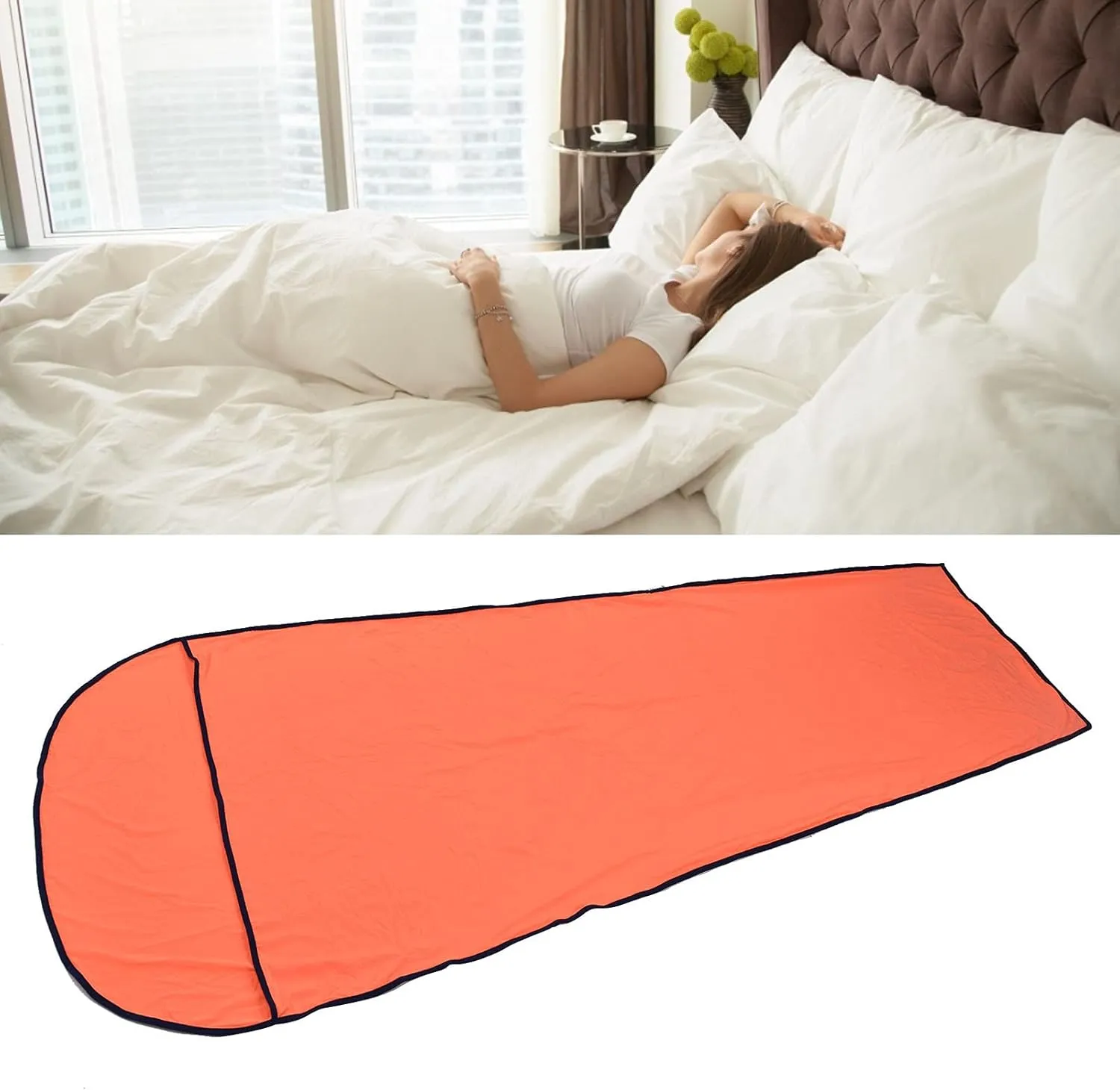 Sleeping Bag Liner, 200x80cm Ultralight Multifunctional Elastic Sleeping Sack Lightweight Breathable Cotton Liner for Picnic Hiking Outdoor Camping(Orange)