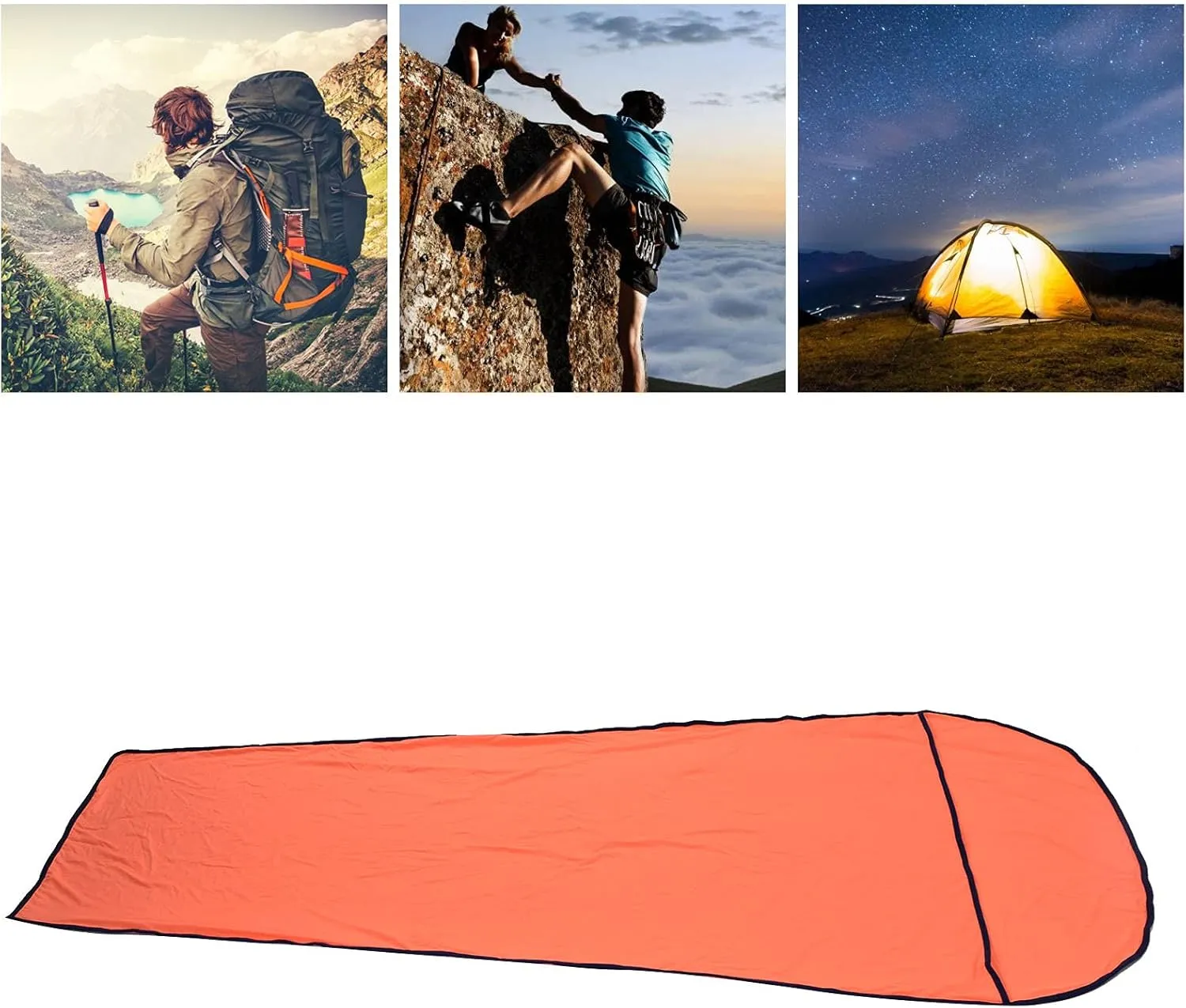 Sleeping Bag Liner, 200x80cm Ultralight Multifunctional Elastic Sleeping Sack Lightweight Breathable Cotton Liner for Picnic Hiking Outdoor Camping(Orange)