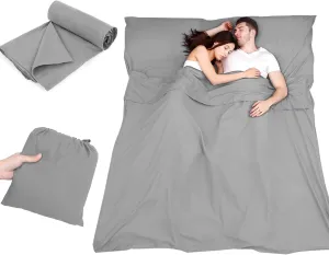 Sleeping Bag Liner Camping Sleeping Bag Liners, Portable Double Sleeping Bag Liner, Travel and Camping Sheet Sleeping Bag Liner with Pillow Pocket for Hostels, Backpacking