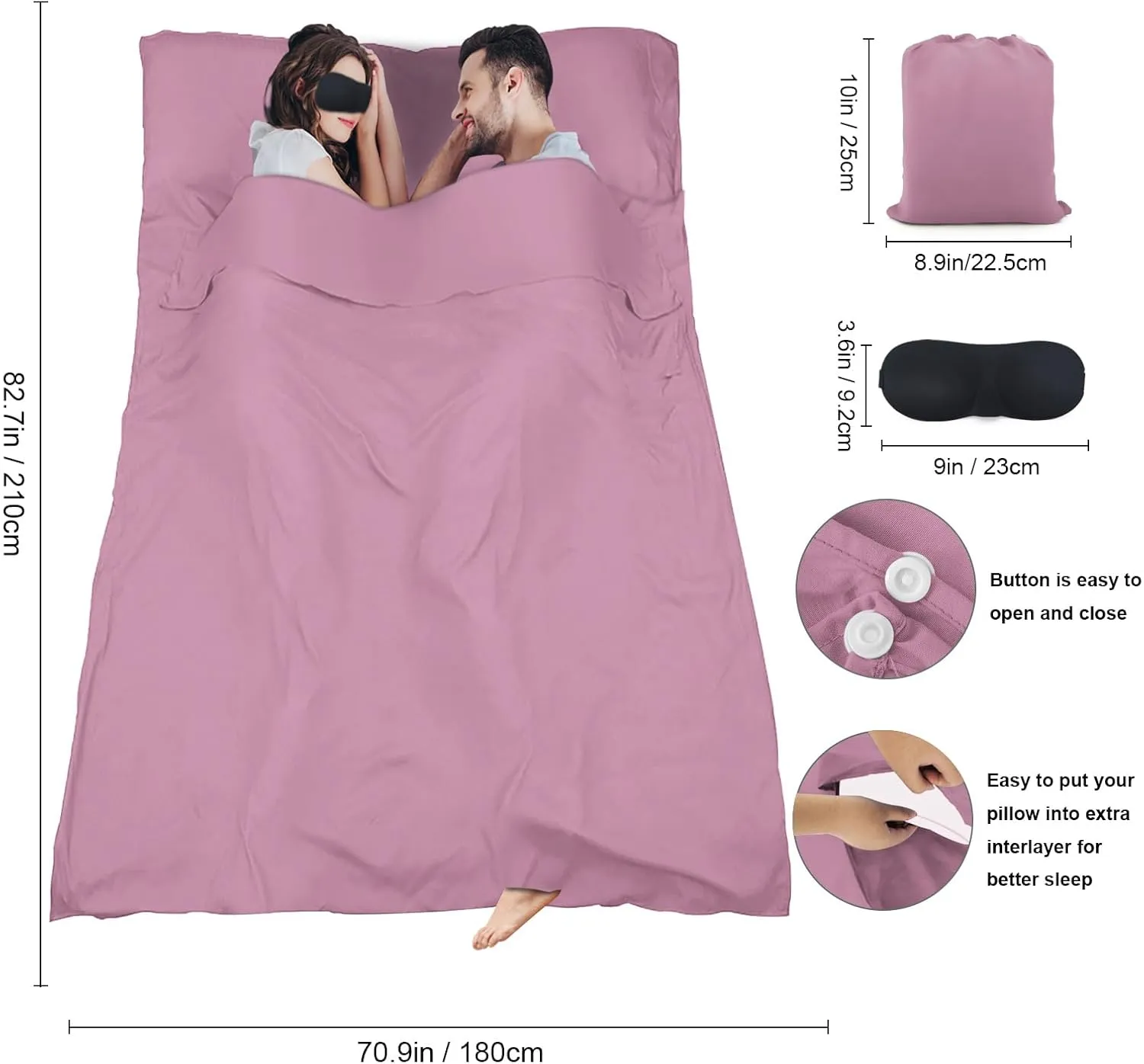Sleeping Bag Liner,Travel Sheet & Adult Sleep Sack, Camping Sheets Travel Sleep Sack for Backpacking,Hotels & Hostels -Lightweight Single &Double Travel Sheet Camping Sheets