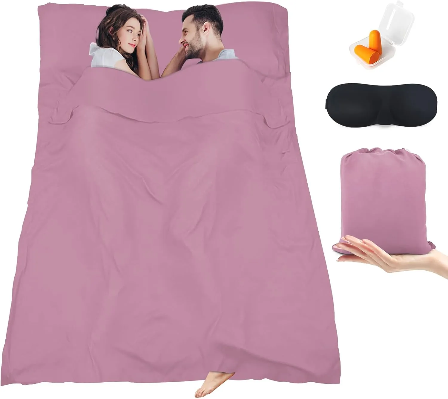 Sleeping Bag Liner,Travel Sheet & Adult Sleep Sack, Camping Sheets Travel Sleep Sack for Backpacking,Hotels & Hostels -Lightweight Single &Double Travel Sheet Camping Sheets