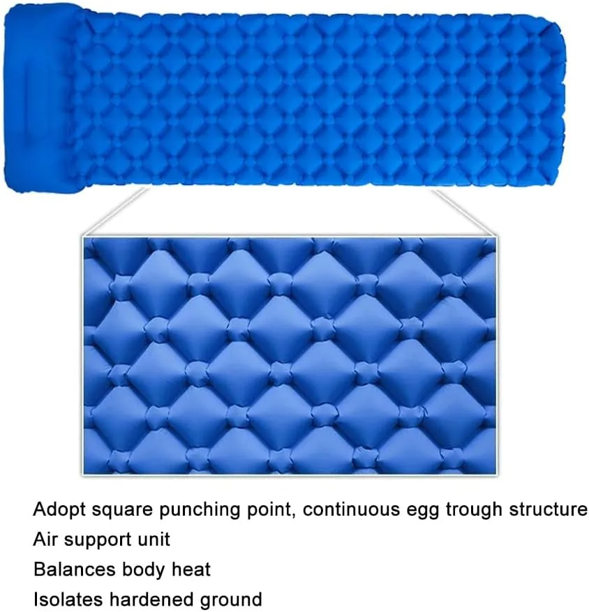 Sleeping Mat,inflatable Sleeping Mat,with Pillow, Portable Folding Car Carrying Built-in Foot Pump Inflatable, Suitable for Camping Backpacking Hiking Travel Tent and So On(Gray), Grey