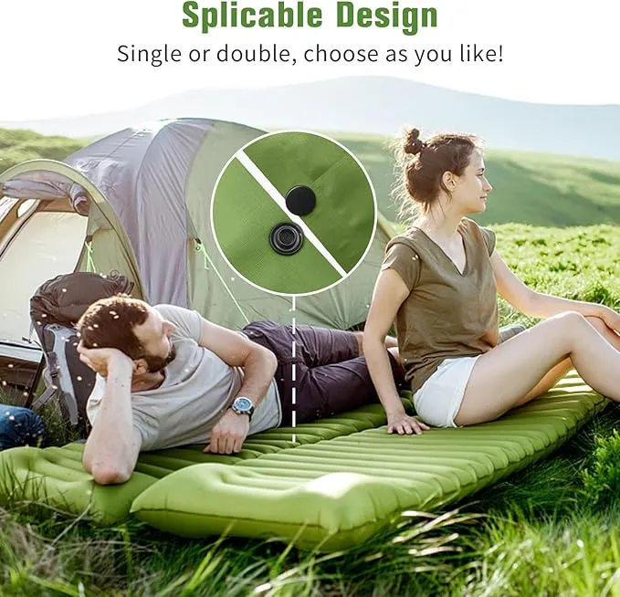 Sleeping Pad for Camping 4in Thick, Camping Air Mattress Pad Built-in Pump, Ultralight Camping Sleeping Pad Mat with Pillow, Inflatable Sleeping Pad Backpacking, Holds 440lbs, 40D 60D Nylon