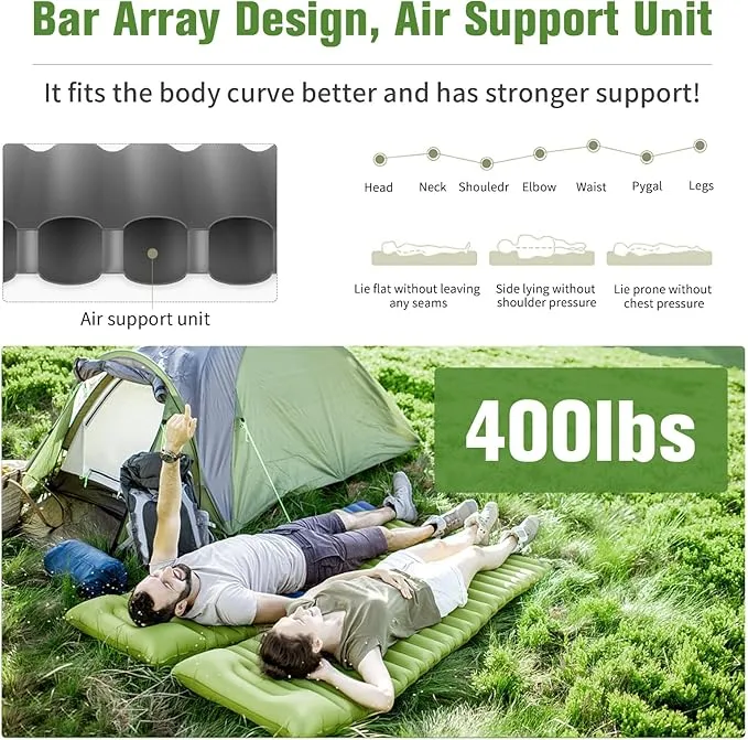 Sleeping Pad for Camping 4in Thick, Camping Air Mattress Pad Built-in Pump, Ultralight Camping Sleeping Pad Mat with Pillow, Inflatable Sleeping Pad Backpacking, Holds 440lbs, 40D 60D Nylon