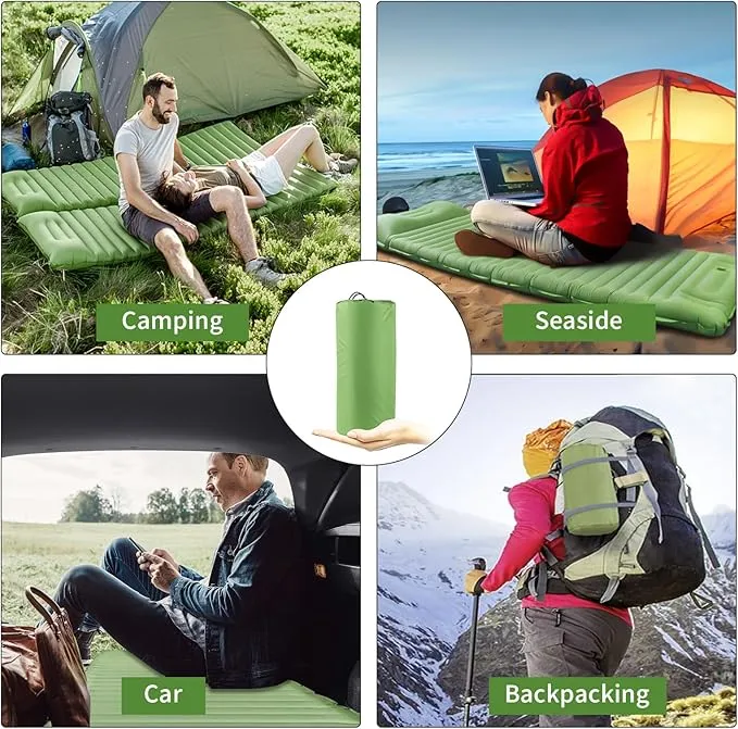 Sleeping Pad for Camping 4in Thick, Camping Air Mattress Pad Built-in Pump, Ultralight Camping Sleeping Pad Mat with Pillow, Inflatable Sleeping Pad Backpacking, Holds 440lbs, 40D 60D Nylon