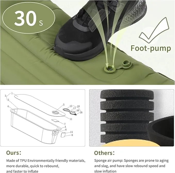 Sleeping Pad for Camping 4in Thick, Camping Air Mattress Pad Built-in Pump, Ultralight Camping Sleeping Pad Mat with Pillow, Inflatable Sleeping Pad Backpacking, Holds 440lbs, 40D 60D Nylon