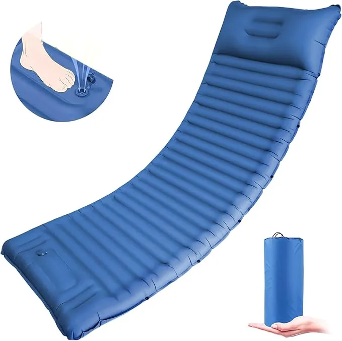 Sleeping Pad for Camping, 4in Thick Camping Air Mattress with Pillow, Camping Bed Sleeping Mat for Backpacking, Inflatable Camping Mat Built-in Pump, 40D 60D 2-Layer Nylon, Holds 400lbs,Repair Kit