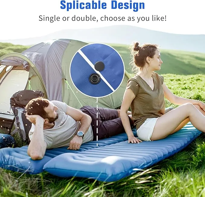Sleeping Pad for Camping, 4in Thick Camping Air Mattress with Pillow, Camping Bed Sleeping Mat for Backpacking, Inflatable Camping Mat Built-in Pump, 40D 60D 2-Layer Nylon, Holds 400lbs,Repair Kit