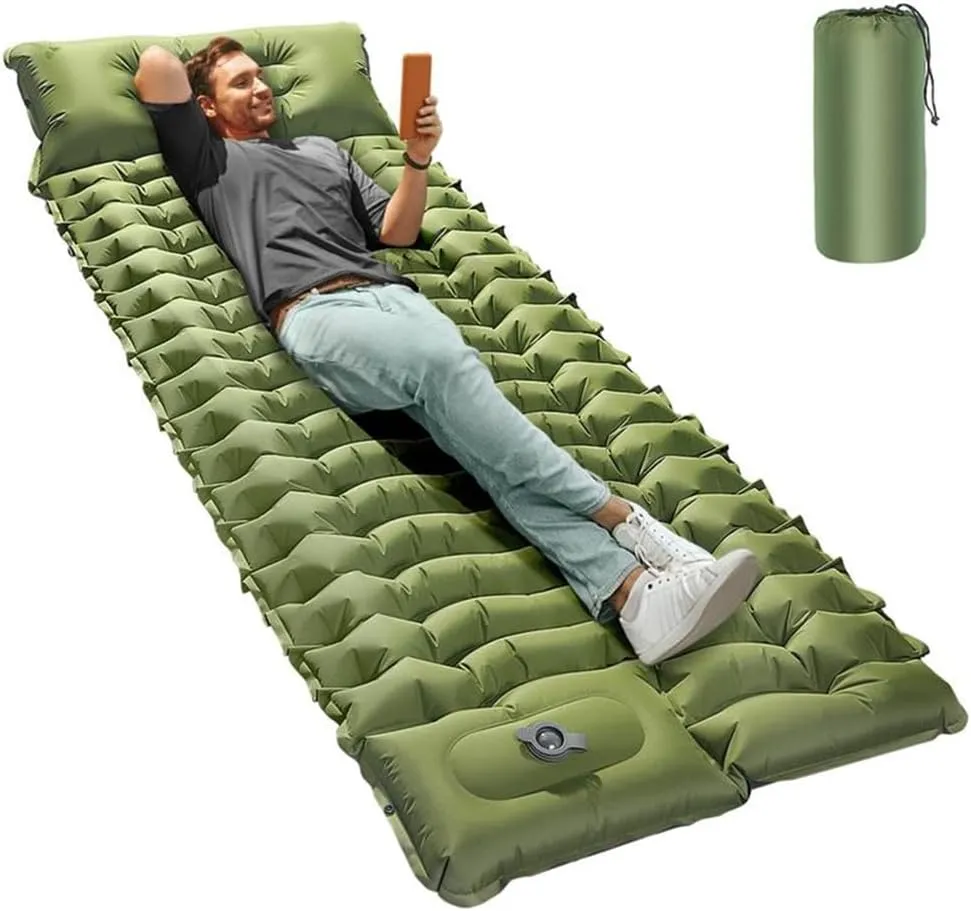 Sleeping Pad for Camping, Inflatable Sleeping Mat with Adjustable Pillow & Built-in Foot Pump, Lightweight Camping Air Mattress with Waterproof Pongee with TPU Coating for Hiking